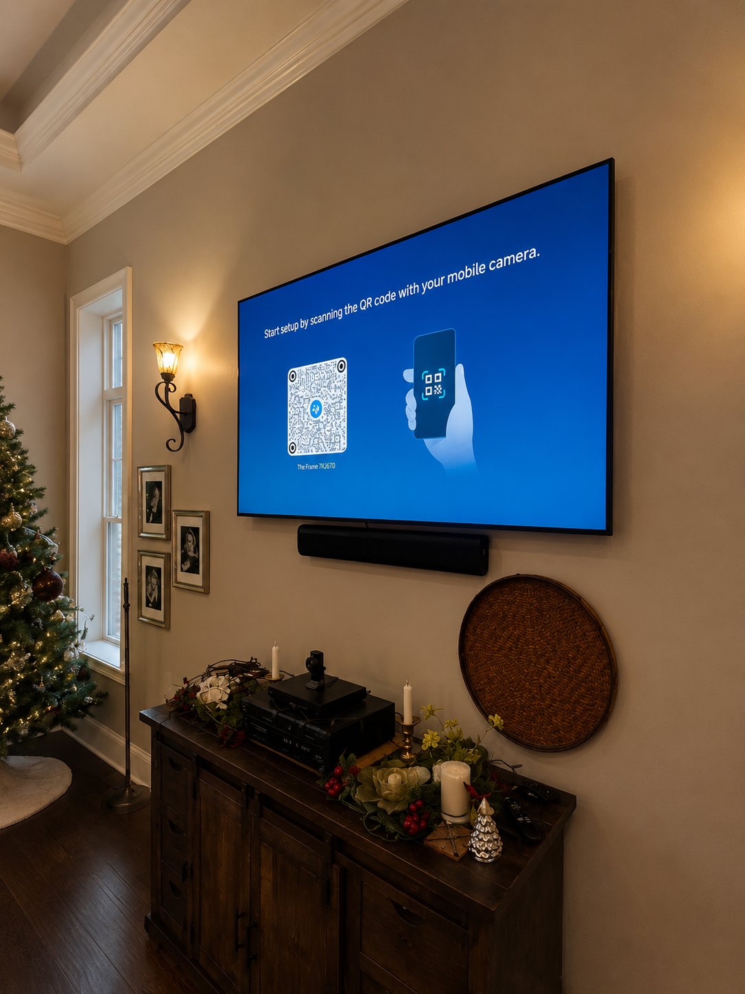 Samsung Frame TV on dark accent wall with LED backlight in Cary NC