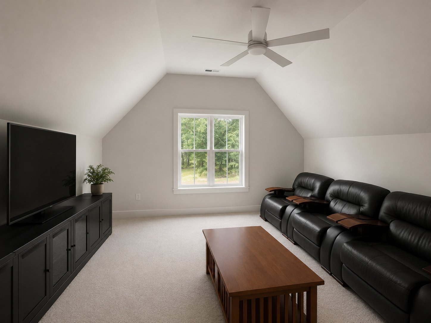 LG TV over white fireplace seated eye level placement Triangle NC