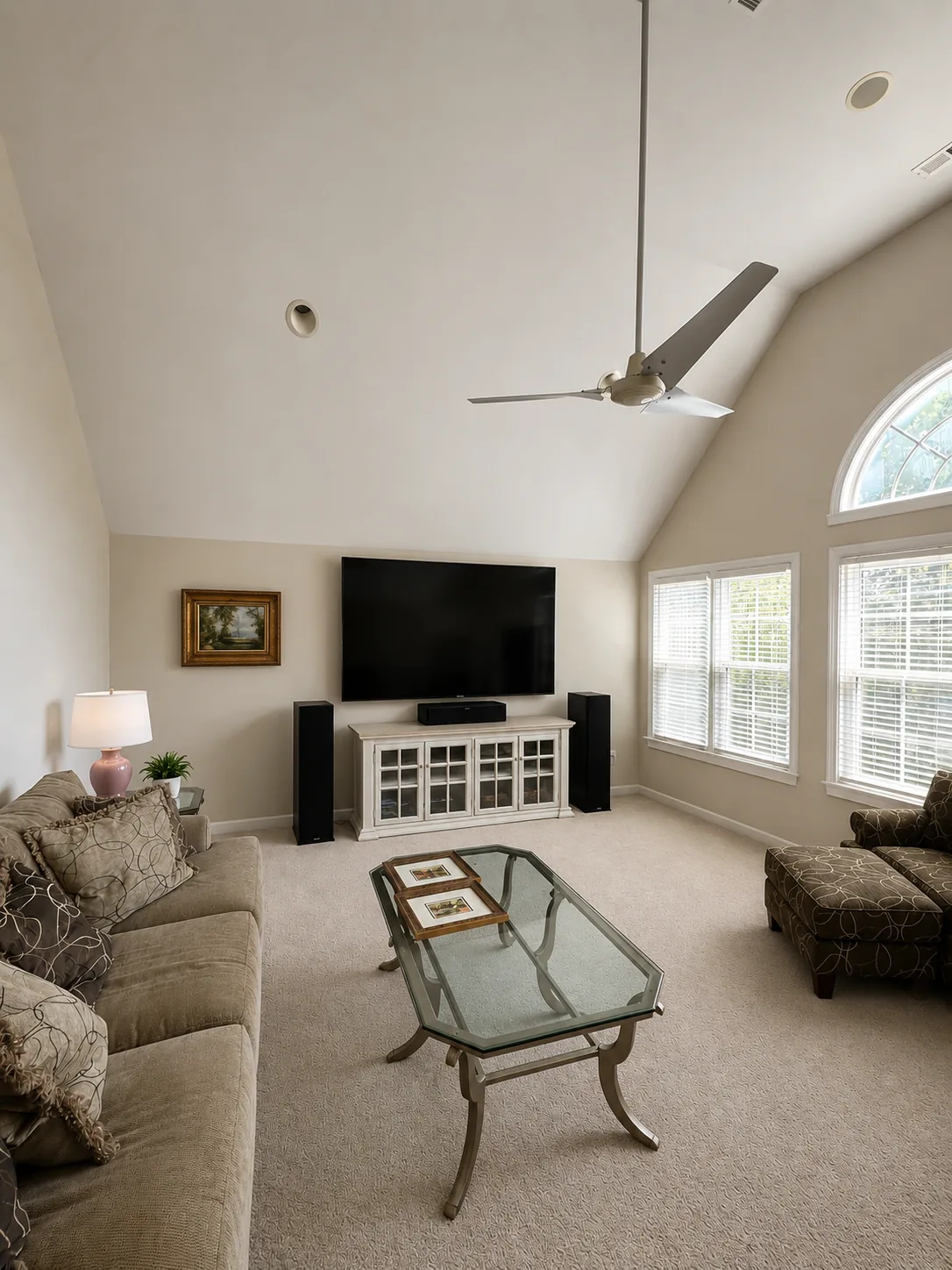 85 inch Sony TV installed in living room cathedral ceiling Raleigh NC